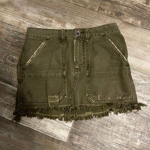Free People Frayed Boho Mini Green Utility Denim